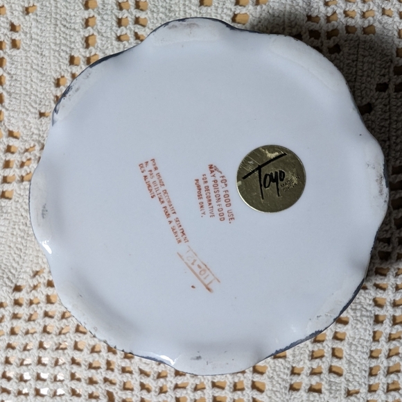 Toyo Porcelain Floral Trinket Box, Cobalt Blue Perfume Bottle and Lipstick Stand - Picture 3 of 5